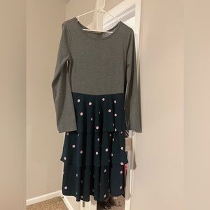 LulaRoe Georgia dress. Gray top and green bottom with pink polka dots. NWT.